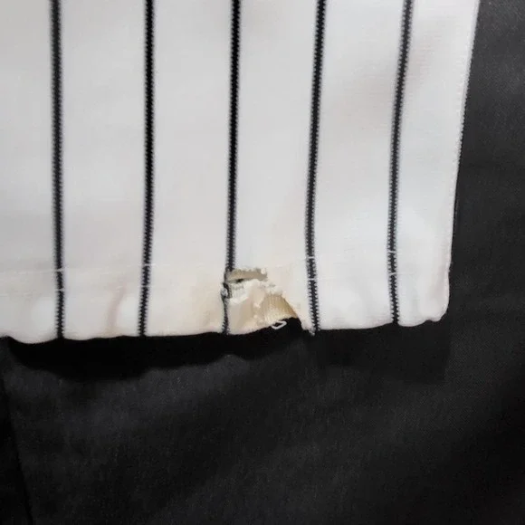 Russell Athletic Mens White Black Pinstripe Baseball Pants Size 36 Distressed - Picture 7 of 11